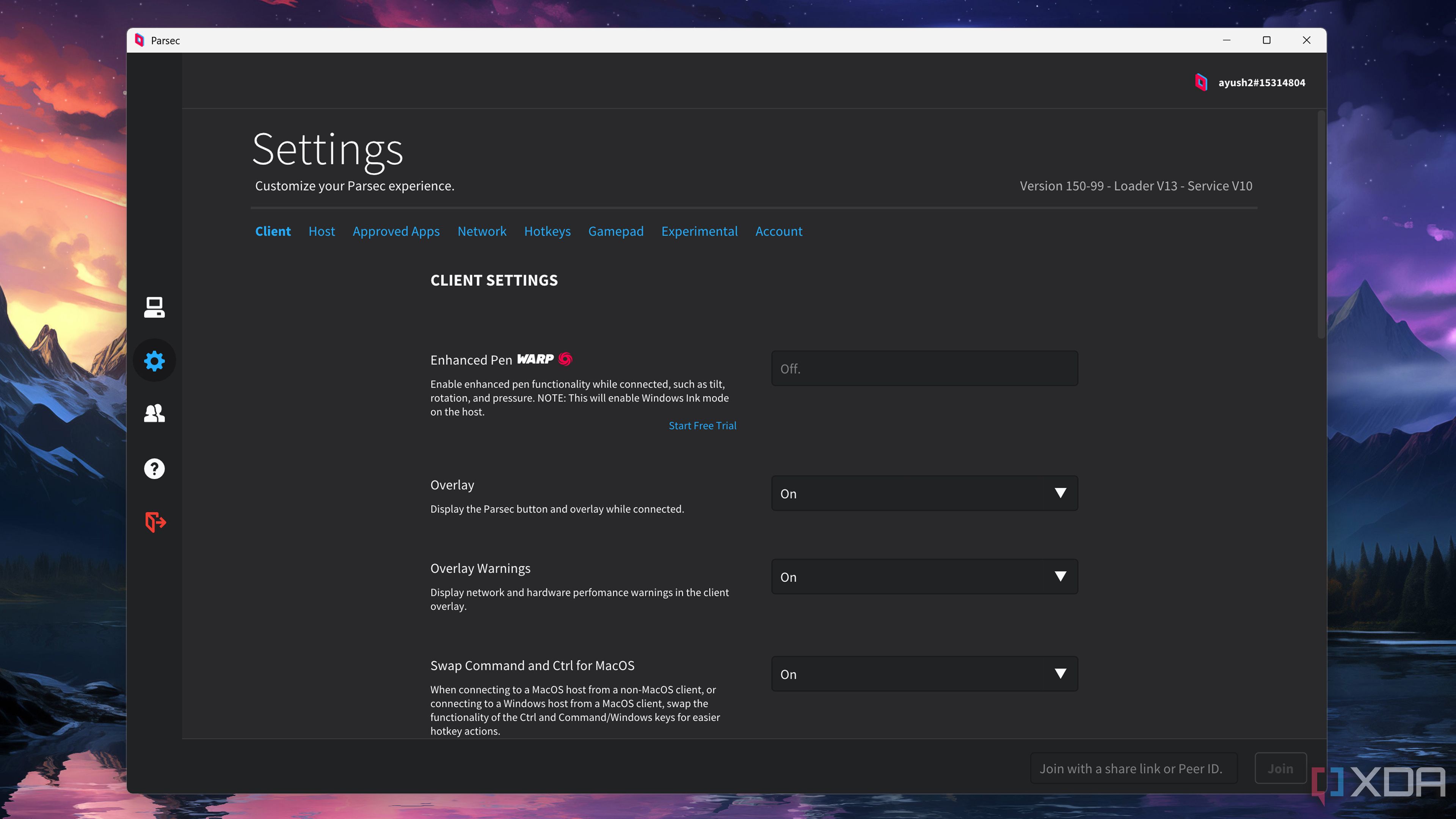 Configuring the Parsec settings