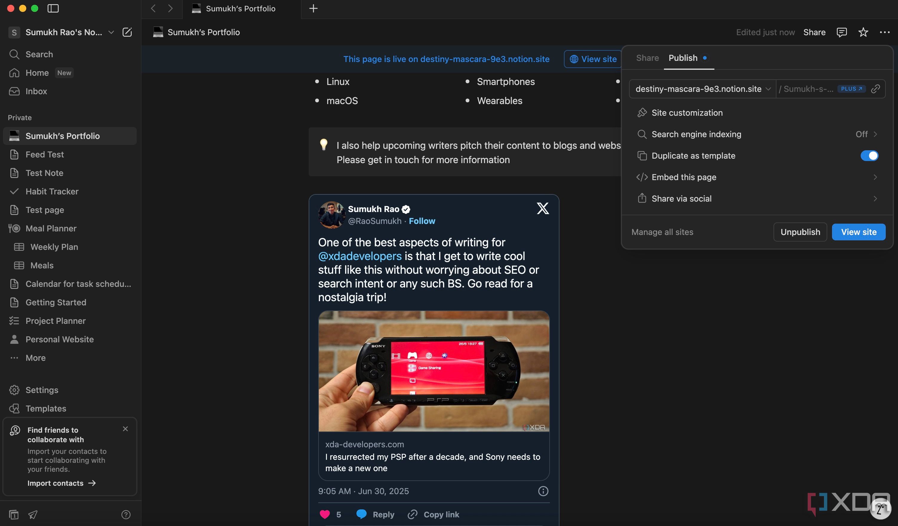 Publish page settings
