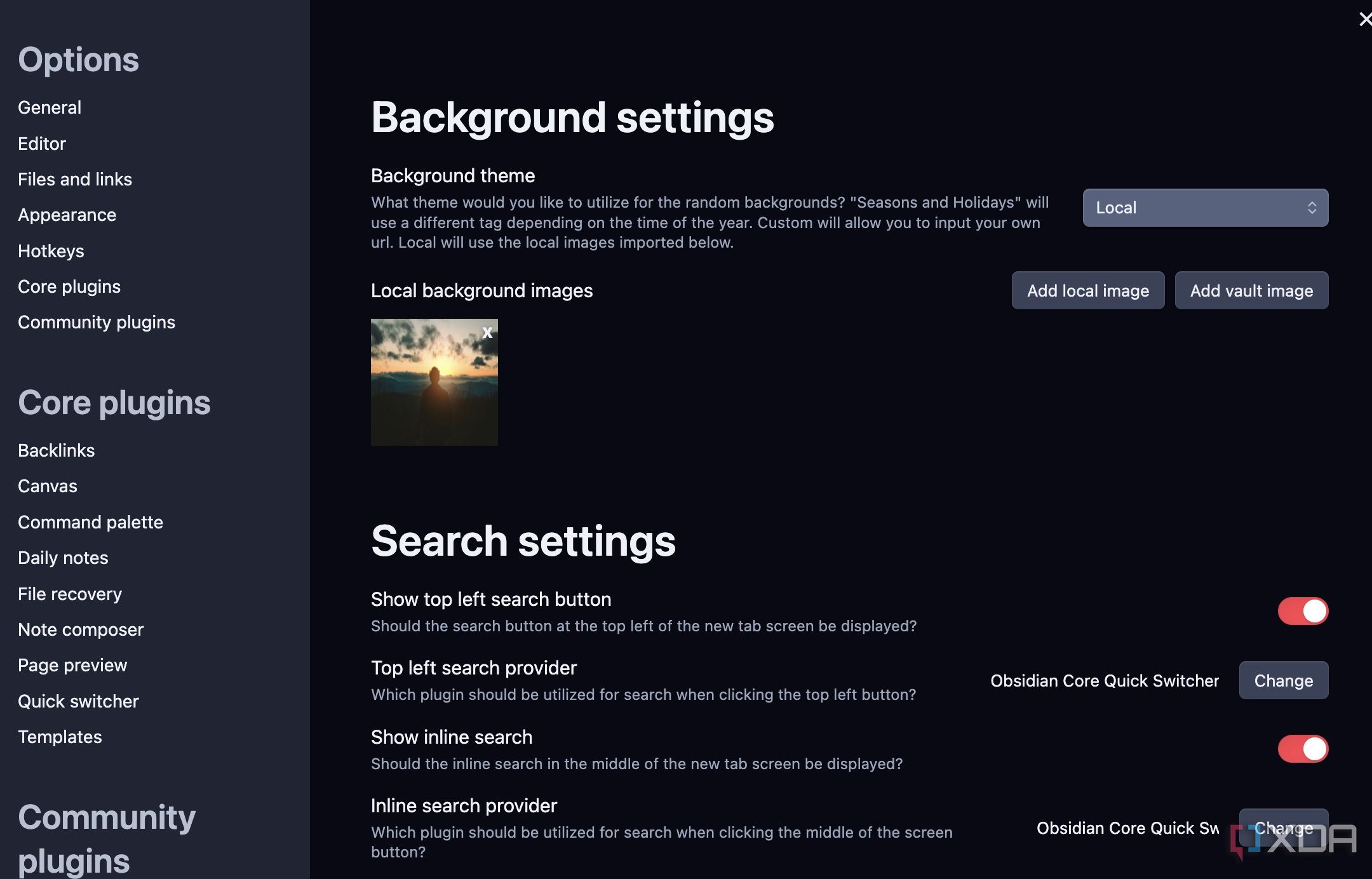Beautitab background settings