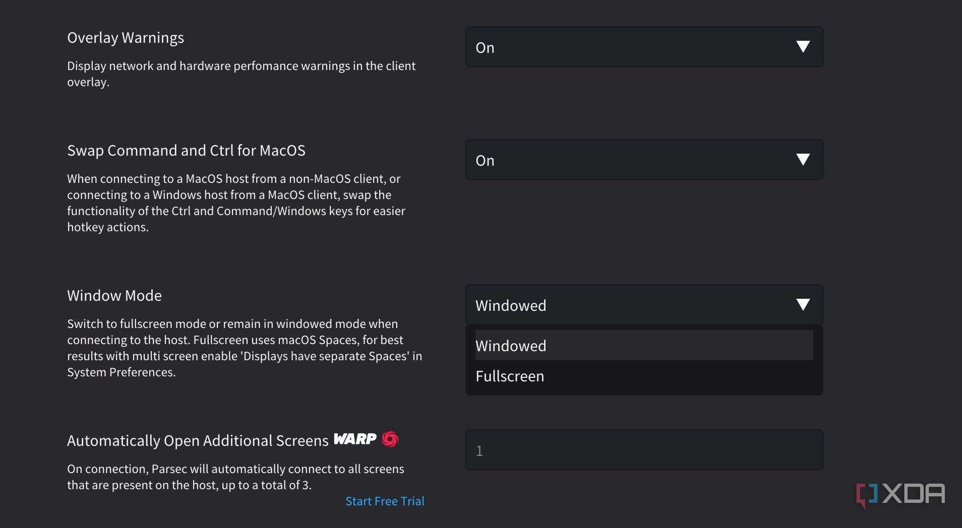 Parsec settings