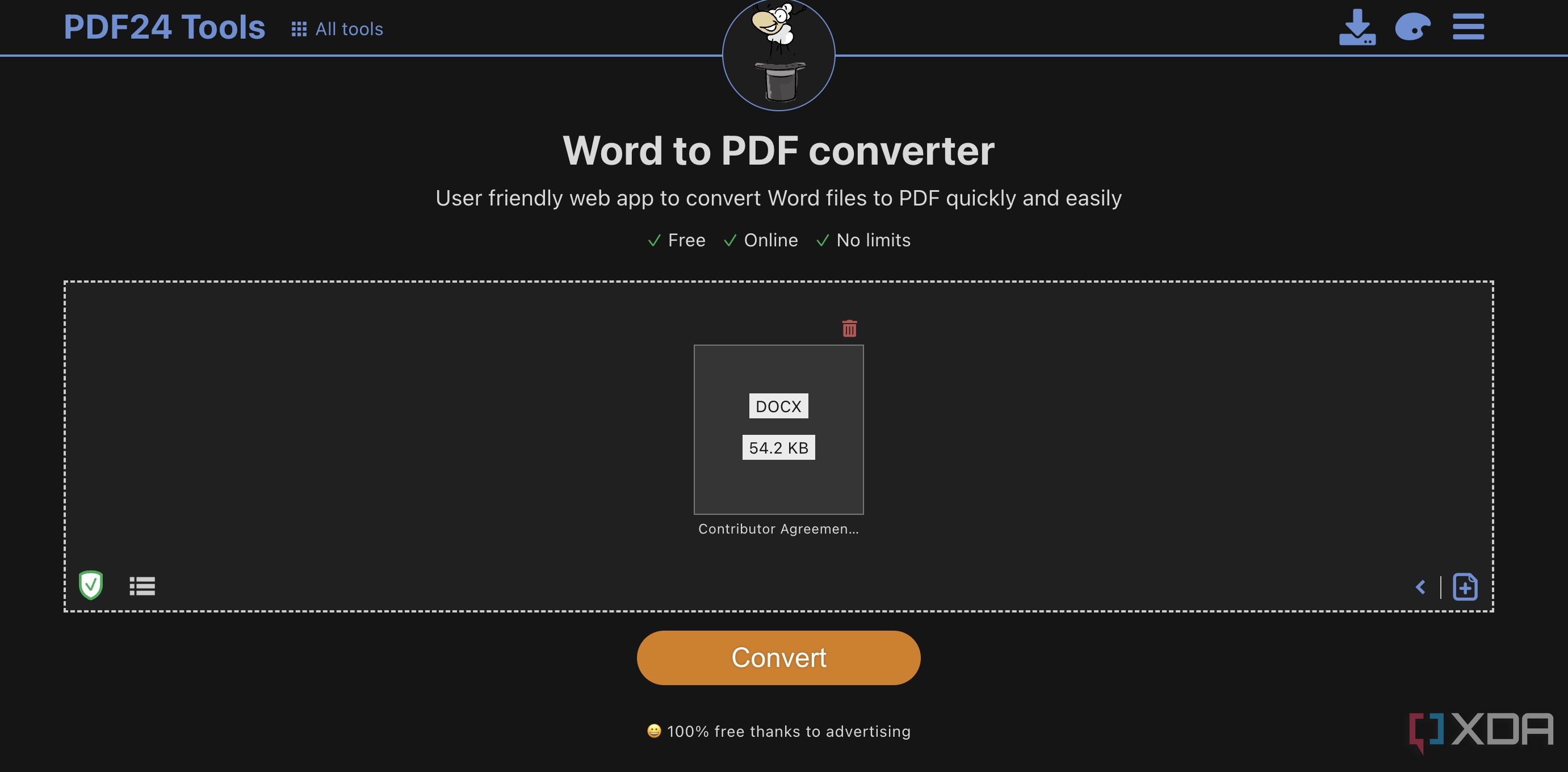 PDF24 word to PDF converter