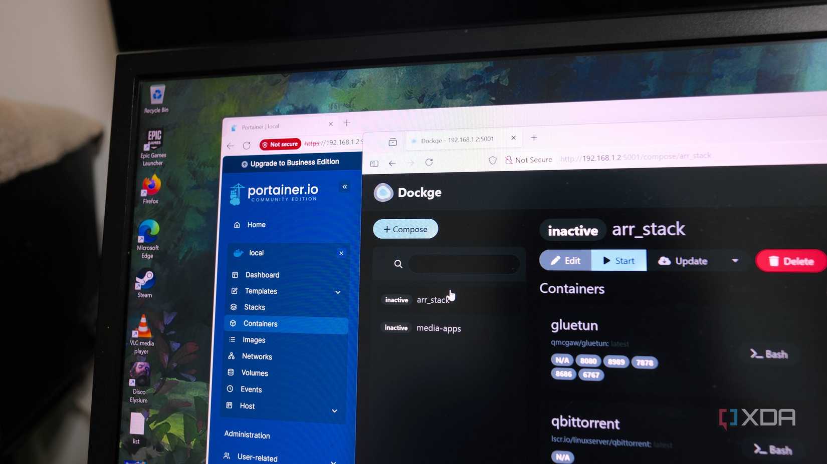 Foto de Portainer y Dockge para la administración de contenedores en una computadora