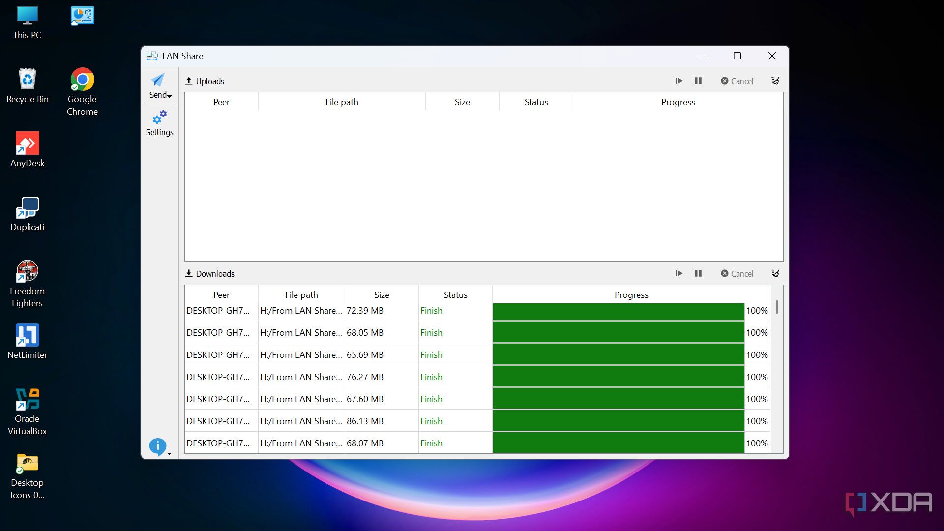 Recieving 23 GB completed within a few minutes through LAN Share