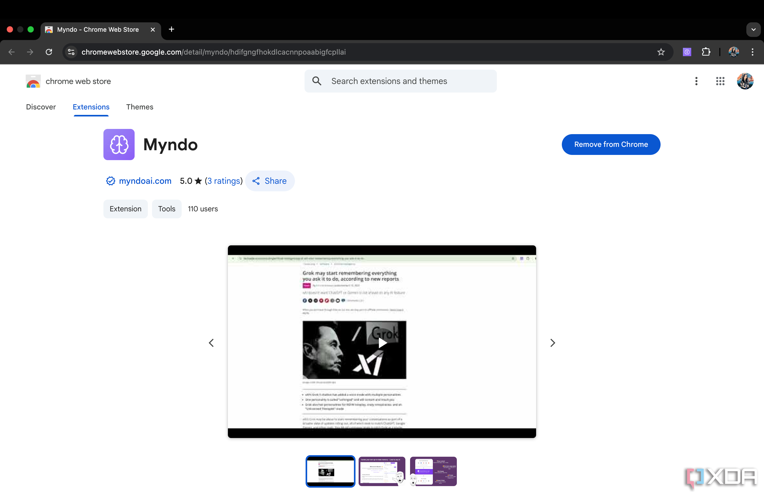 Myndo Google Chrome Web Store page