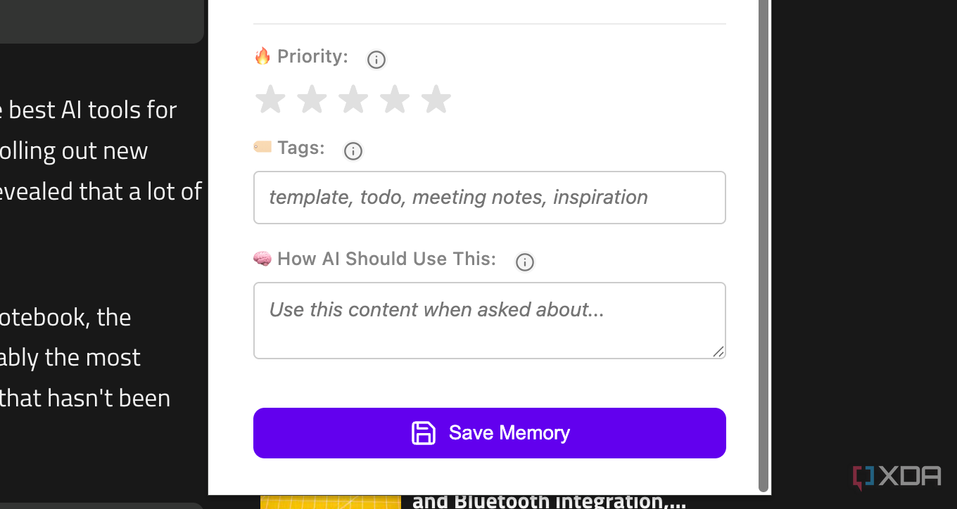 Priority, Tags, How AI Should Use This option