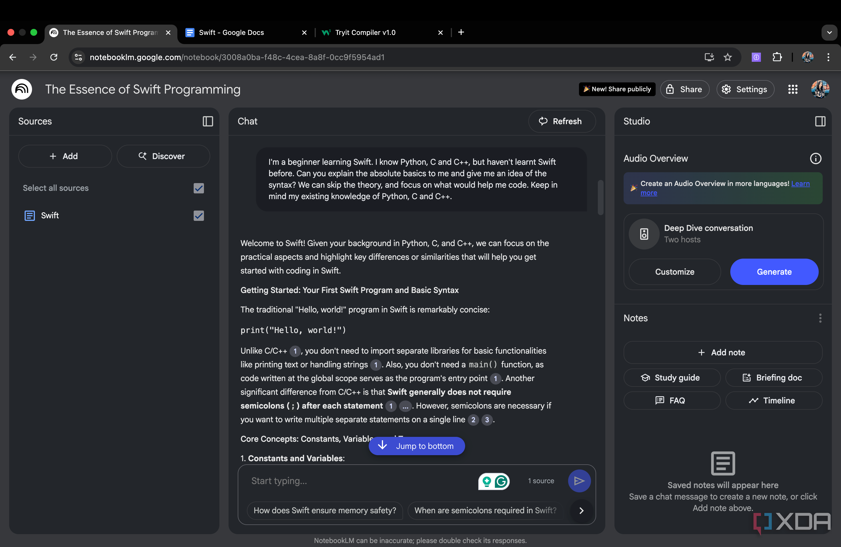 asking notebooklm a programming question