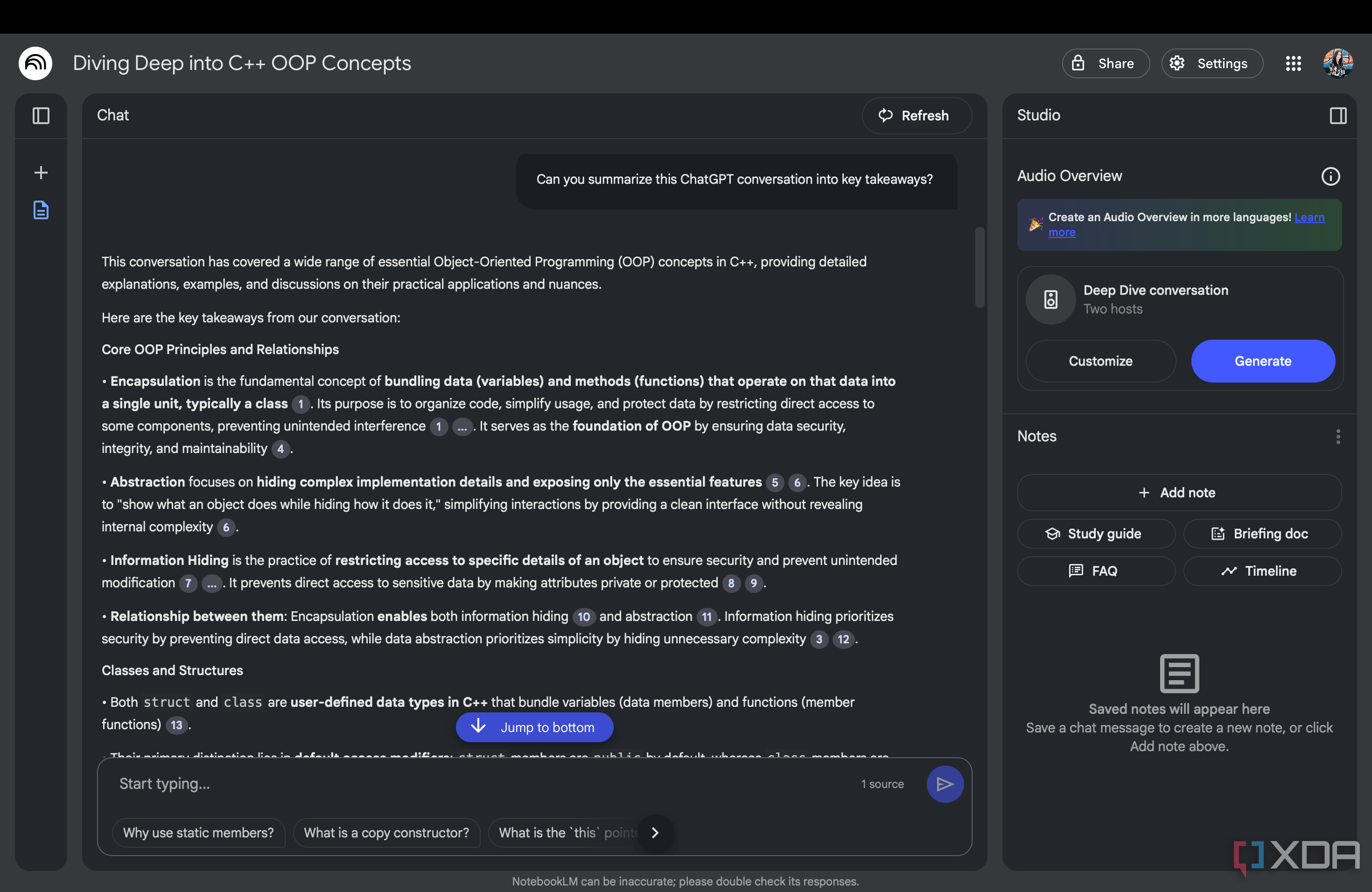 Summarizing a ChatGPT conversation in NotebookLM