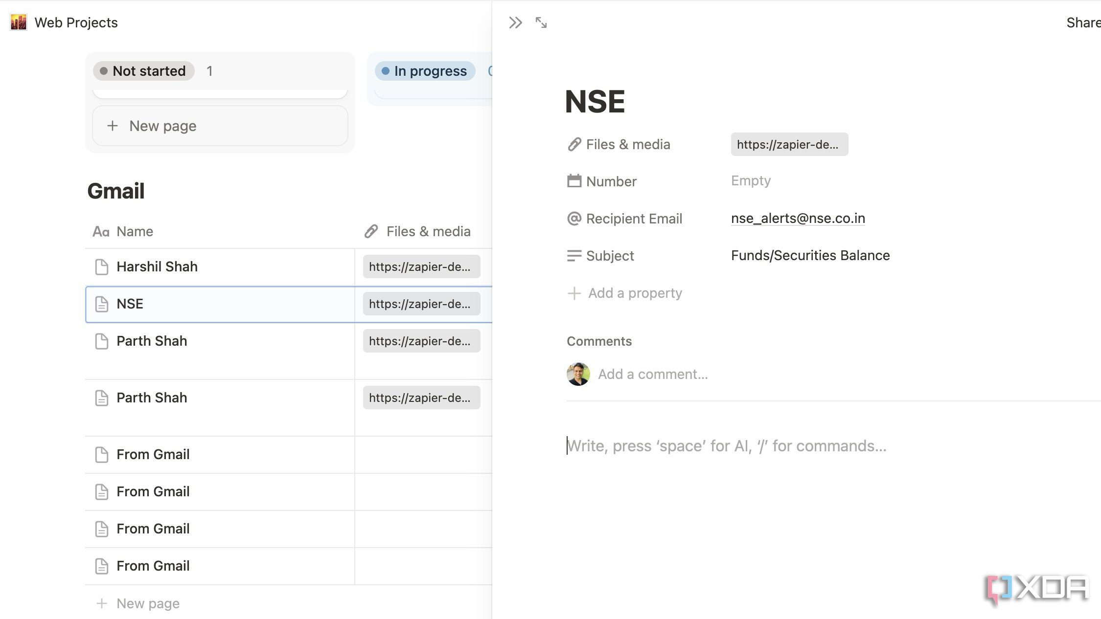 Check email receipts in Notion database