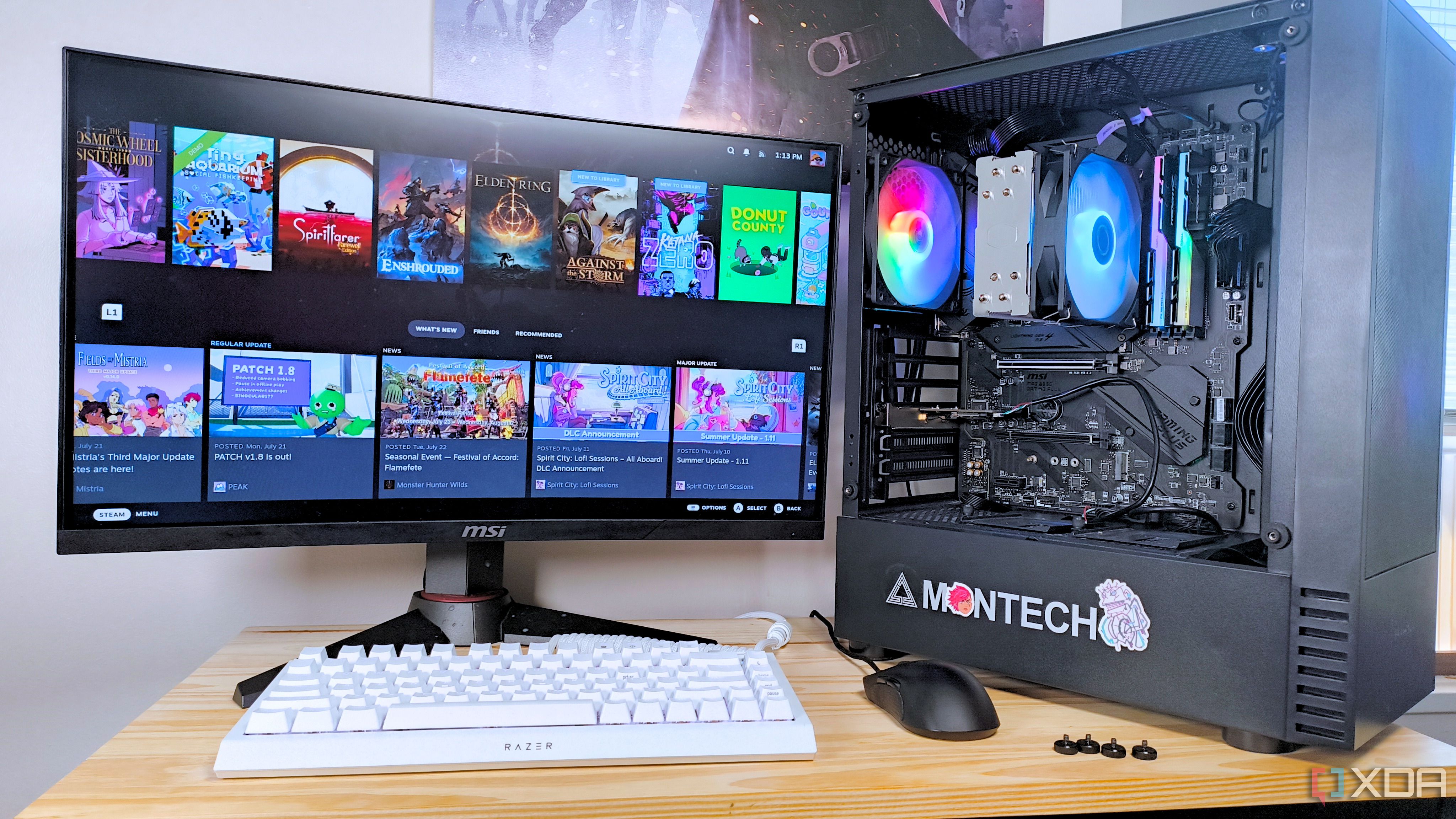 A custom SteamOS gaming PC with the case open