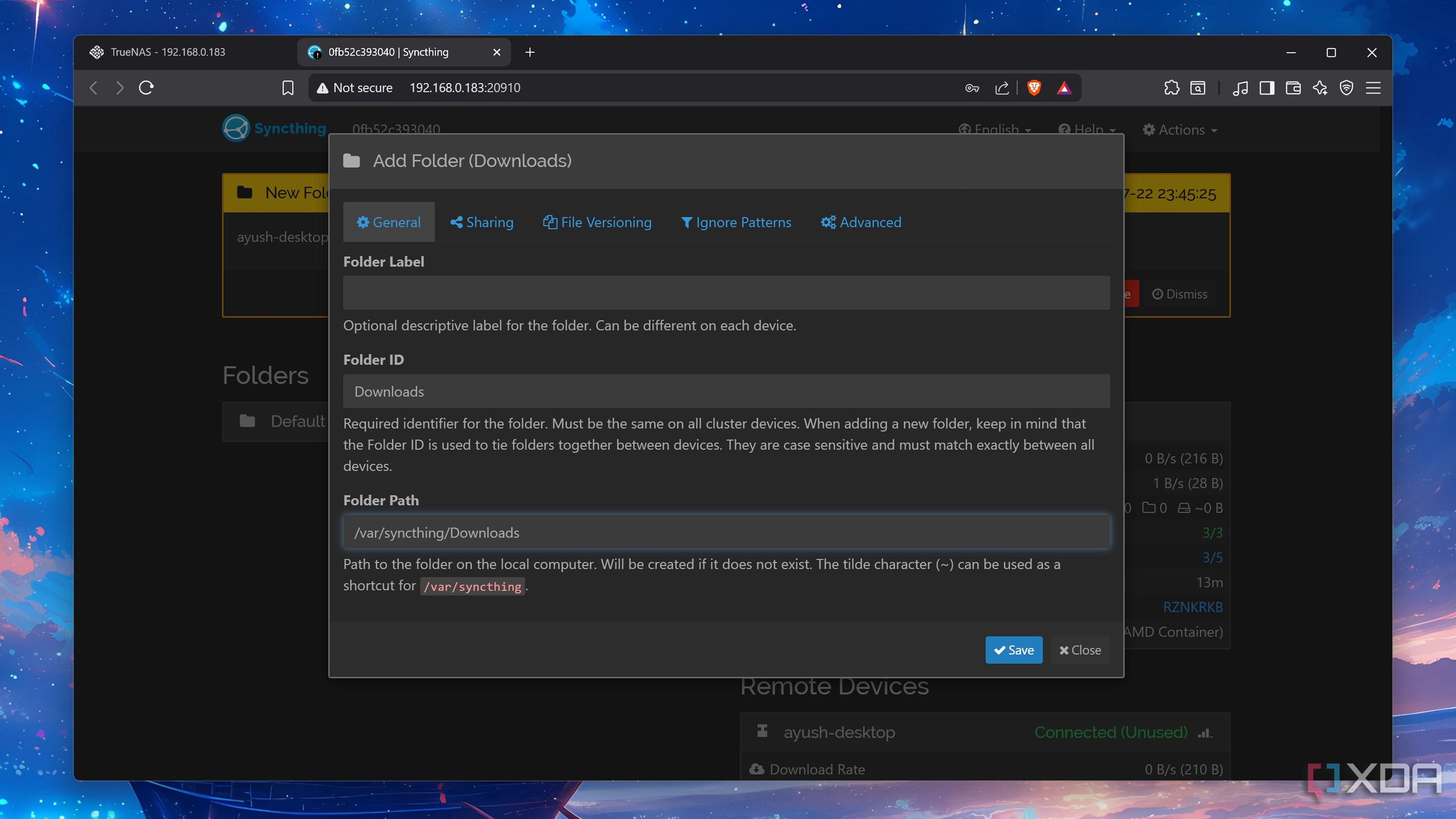Adding the folder path in Syncthing