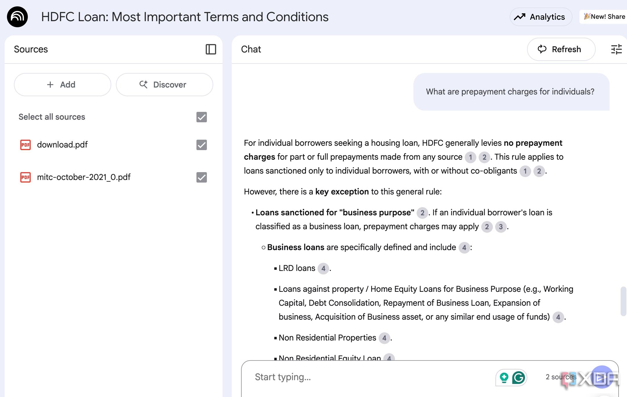 loan agreement document in NotebookLM