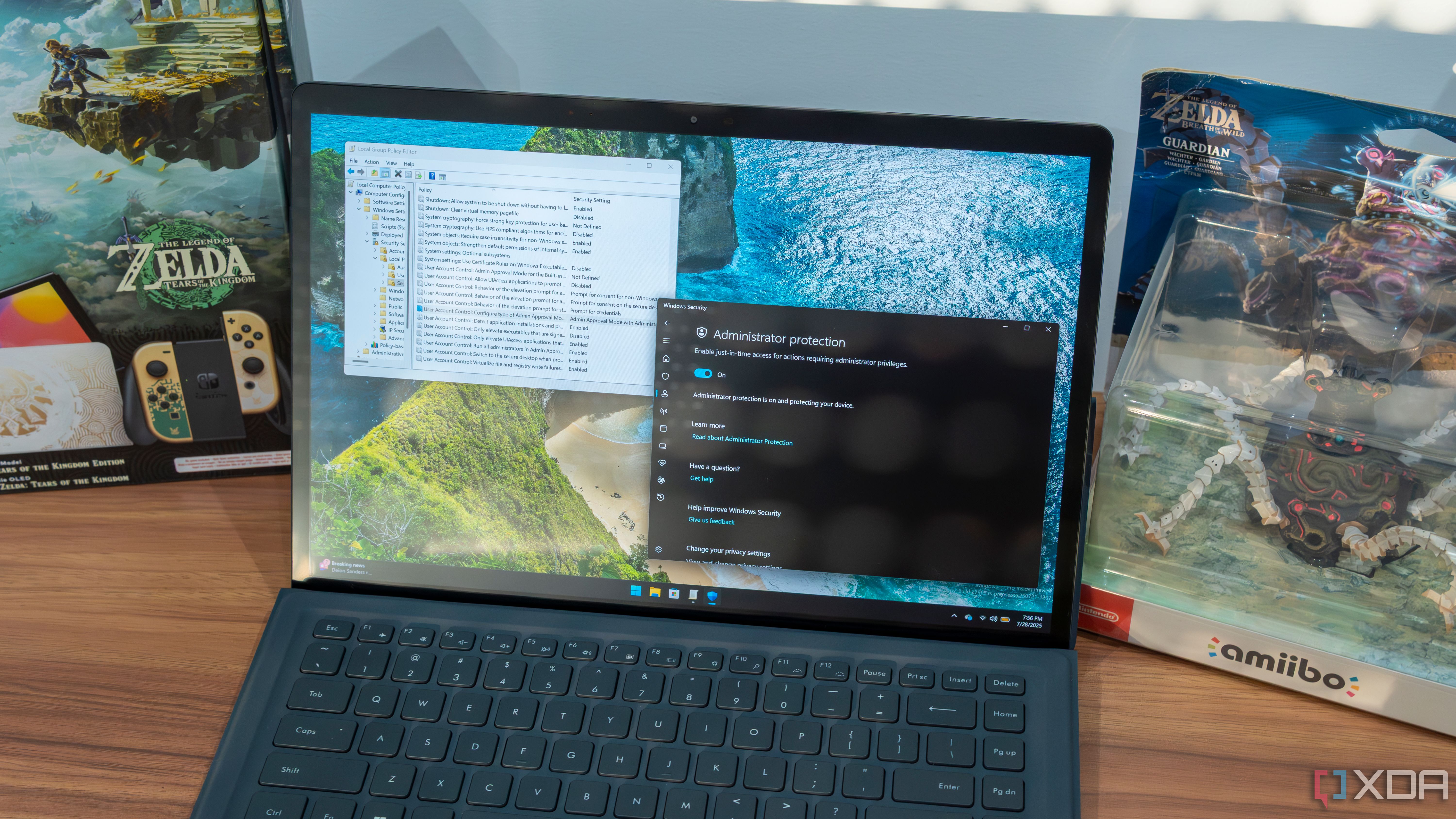 A Windows 11 tablet showing administrator protection settings
