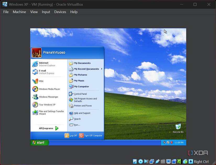 Windows XP booted through a VM