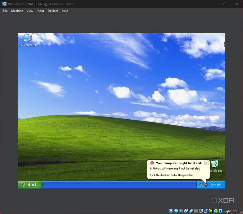 Your computer might be at risk Windows XP VM