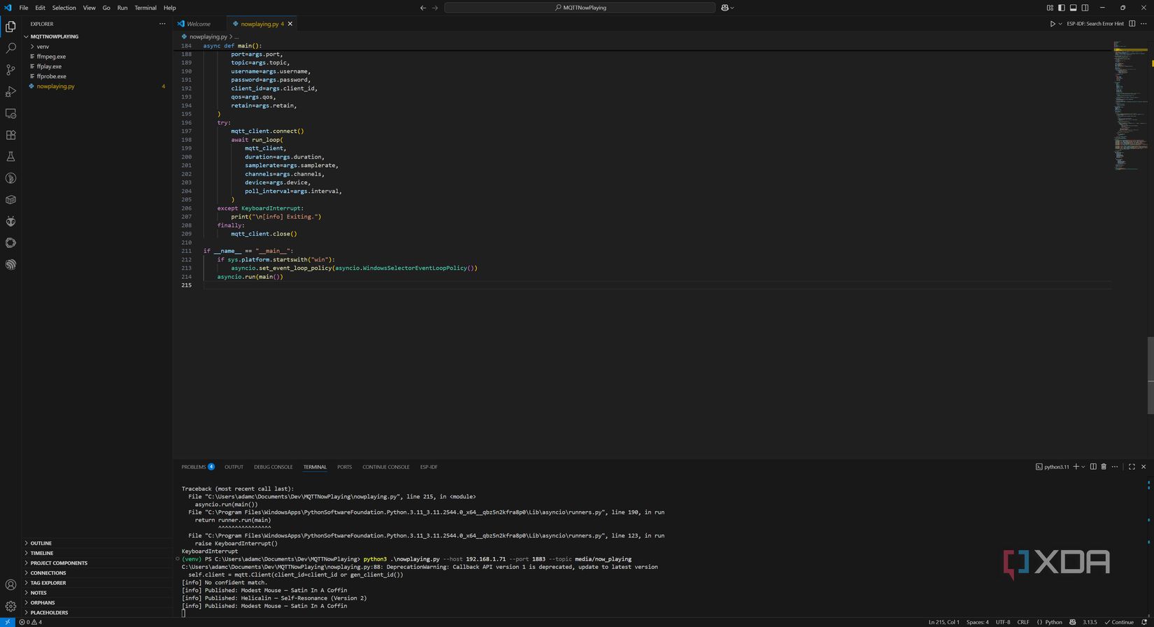 ESP32 ahora reproduciendo vs código de identificación de código