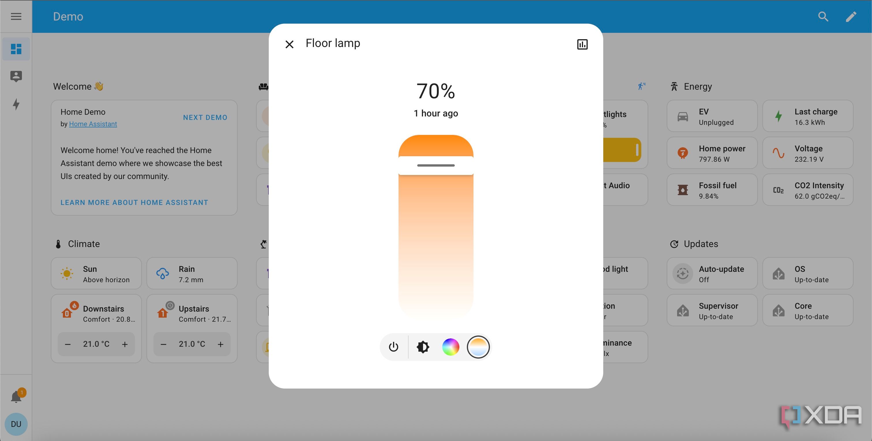 Lamp temperature on home assistant