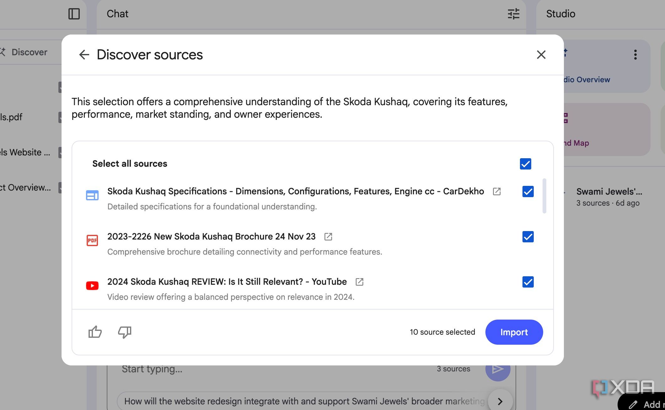 Discover menu in NotebookLM