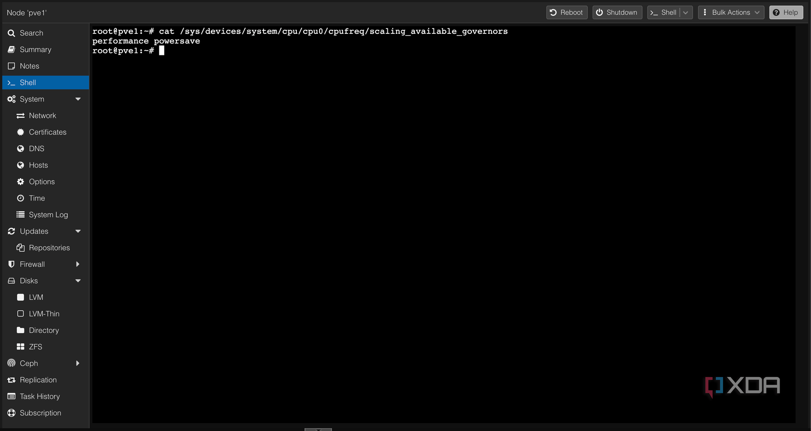 Proxmox Listado de gobernadores de la CPU