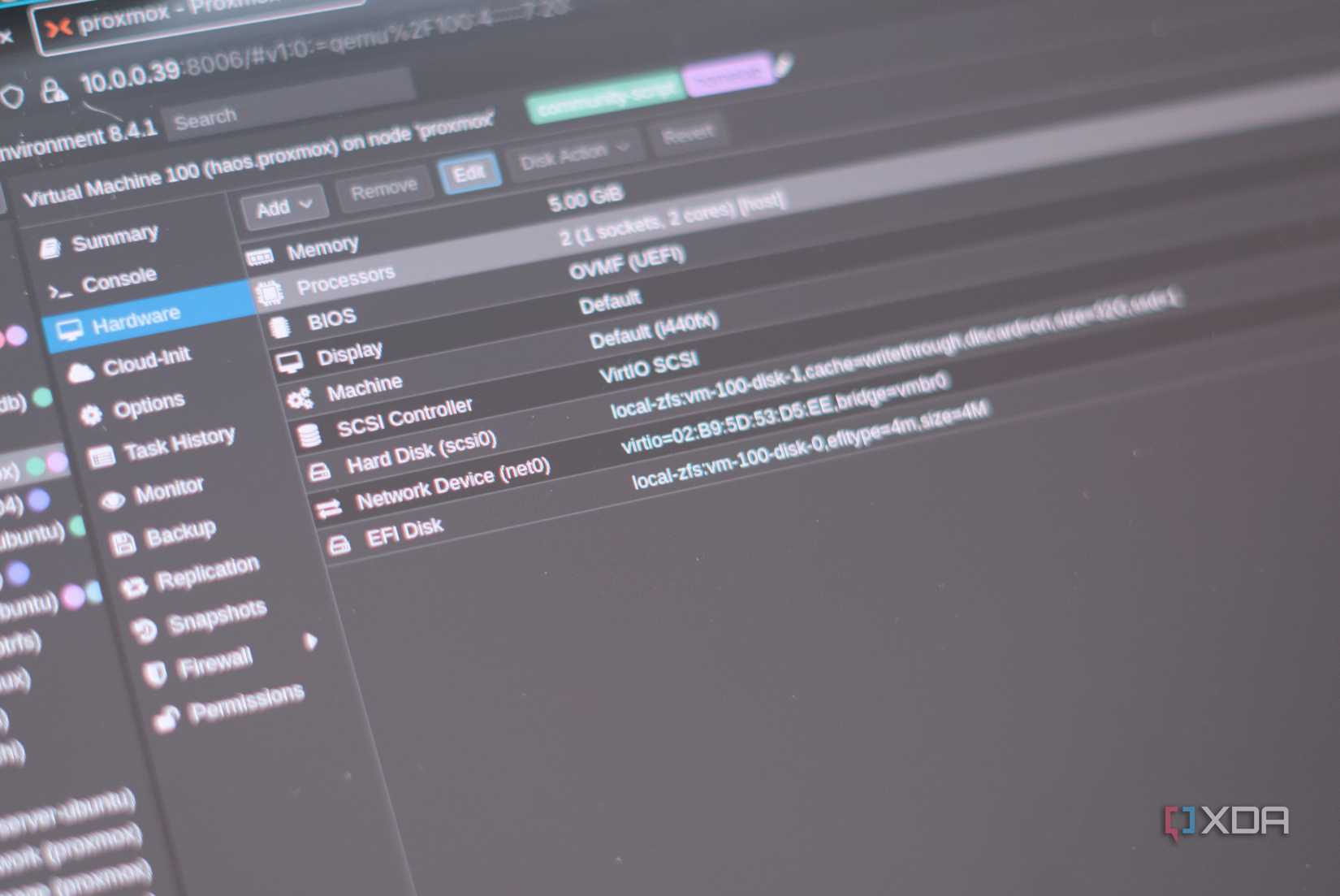 Hardware VM de Proxmox