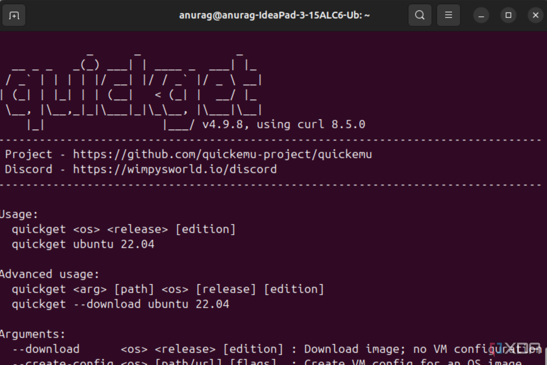 Quickemu home in CLI