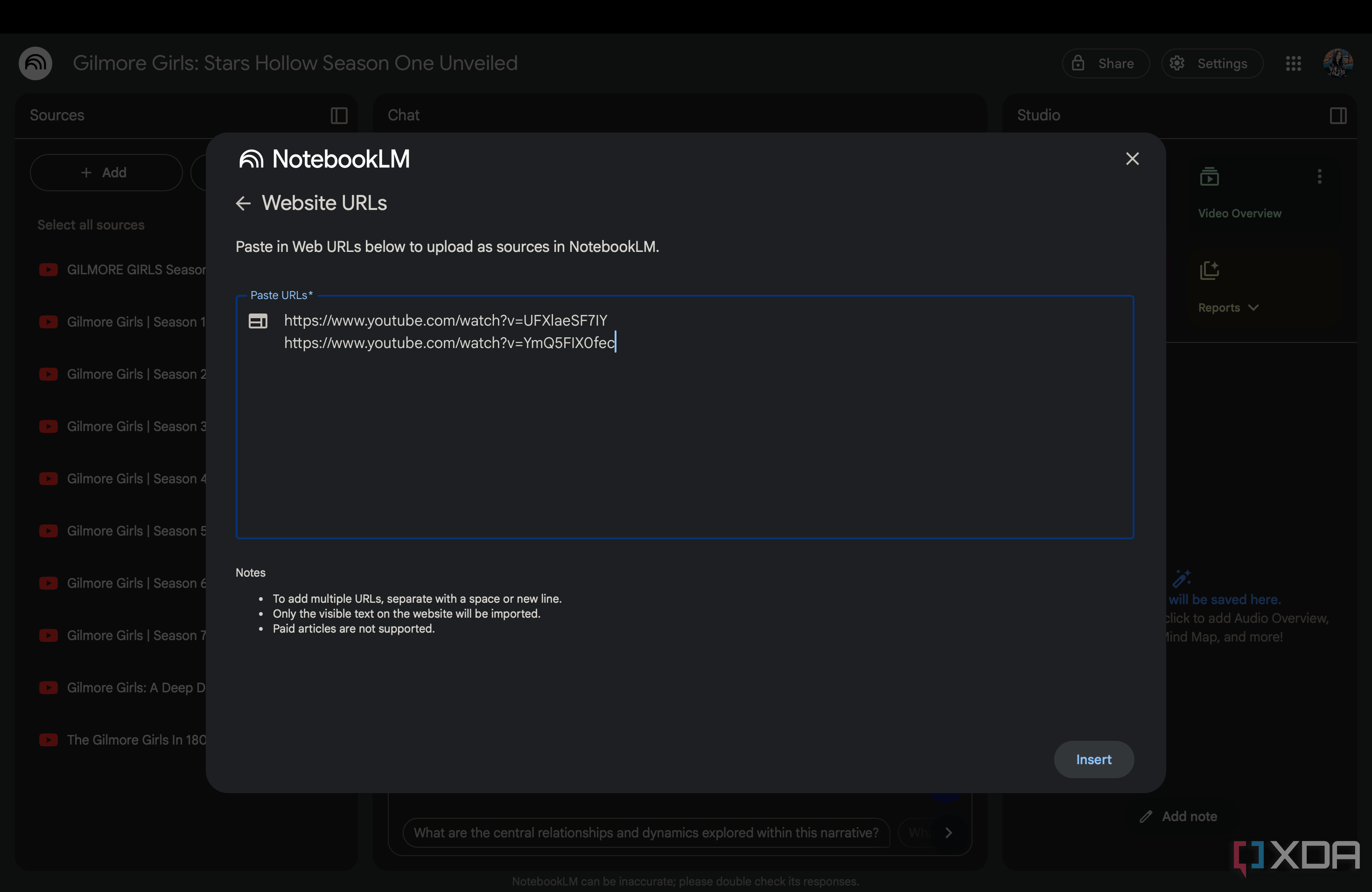 bulk NotebookLM URLs feature