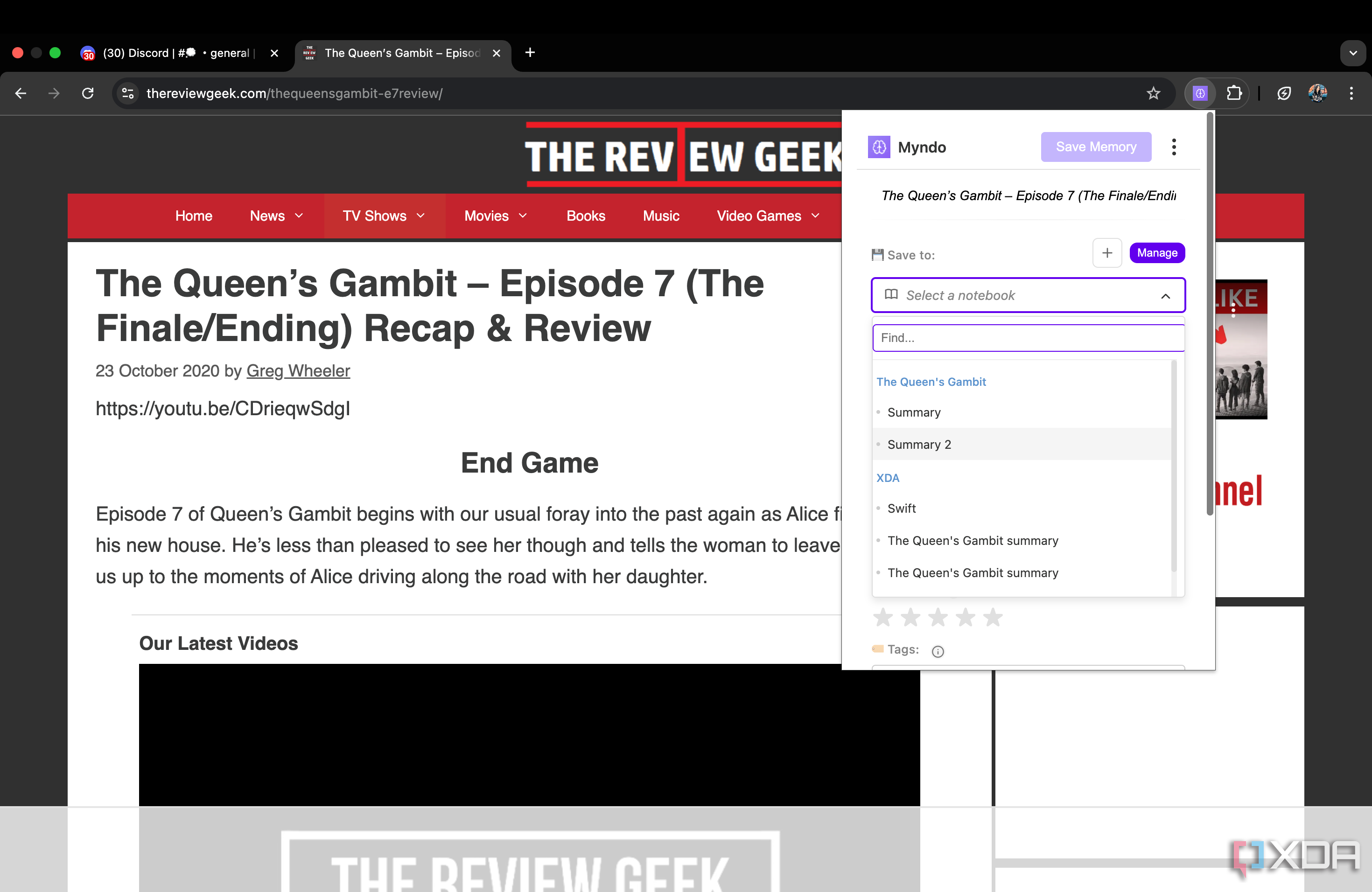 Using Myndo Chrome extension to upload summary to NotebookLM