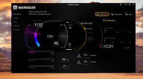 Maingear Control Center overclock settings on the Ultima 18 gaming laptop.