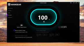 Battery charge settings in the Maingear Control Center on the Ultima 18 gaming laptop.