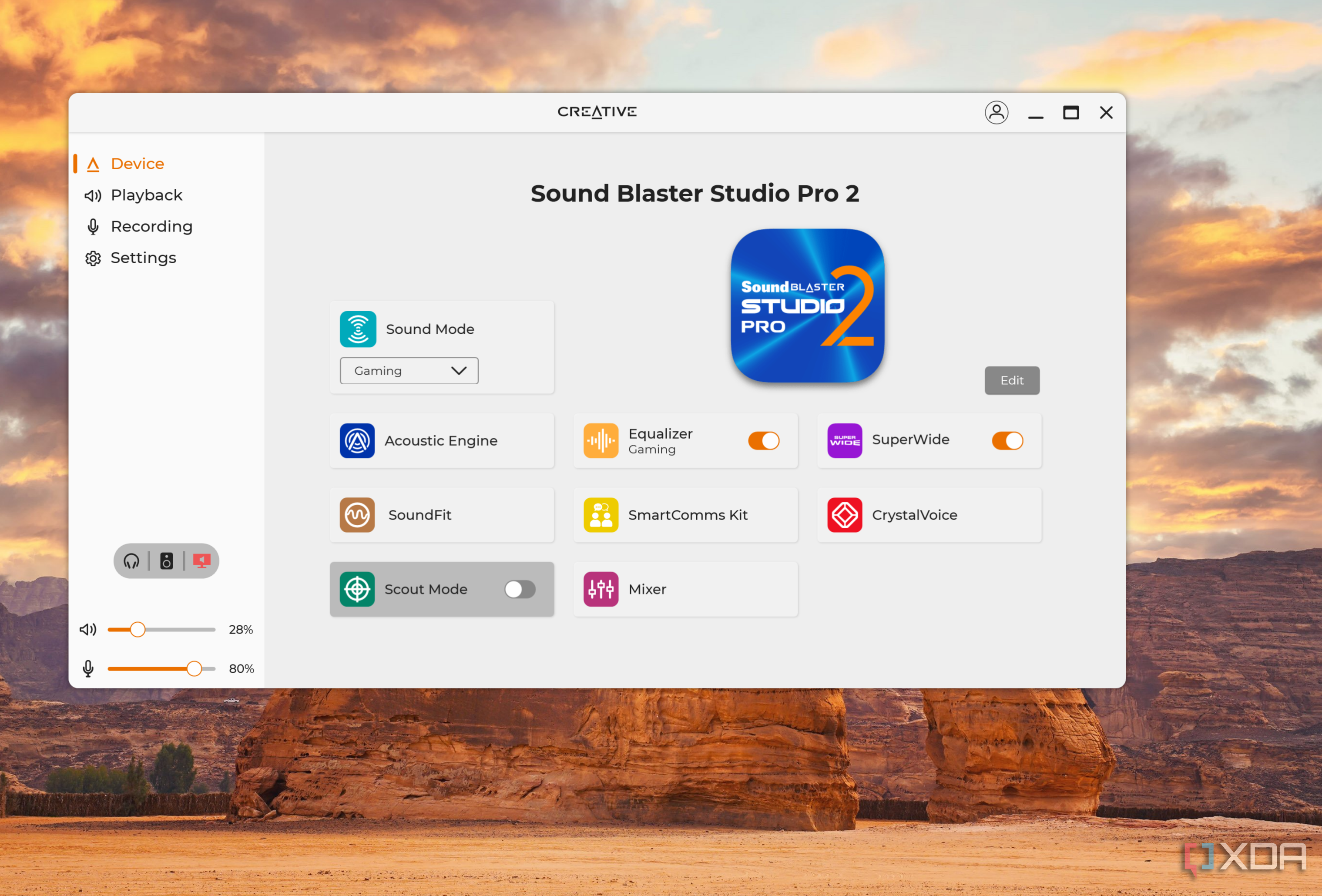 Sound Blaster Studio Pro 2 settings in the Creative App on the Maingear Ultima 18 gaming laptop.
