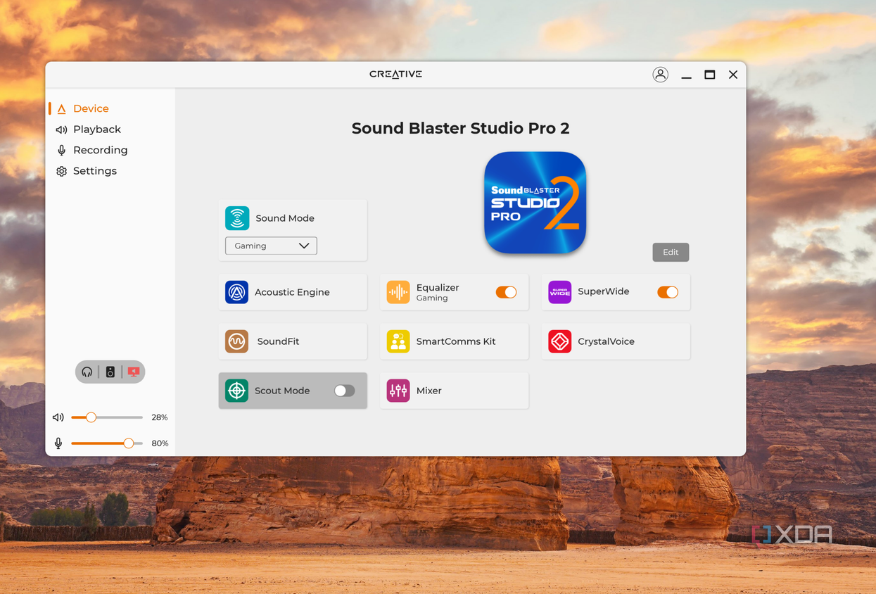 Sound Blaster Studio Pro 2 settings in the Creative App on the Maingear Ultima 18 gaming laptop.