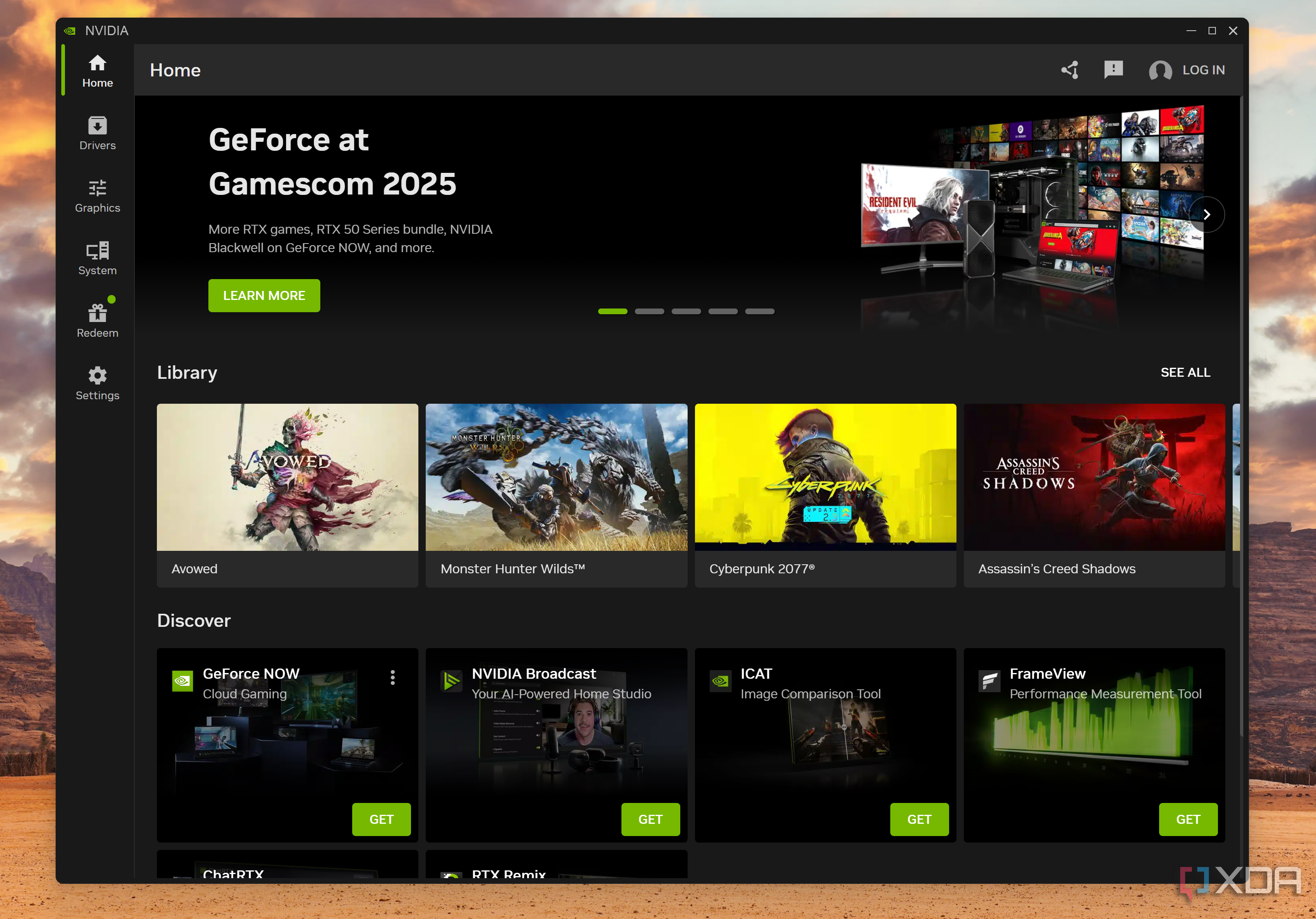 Nvidia App on the Maingear Ultima 18 gaming laptop.