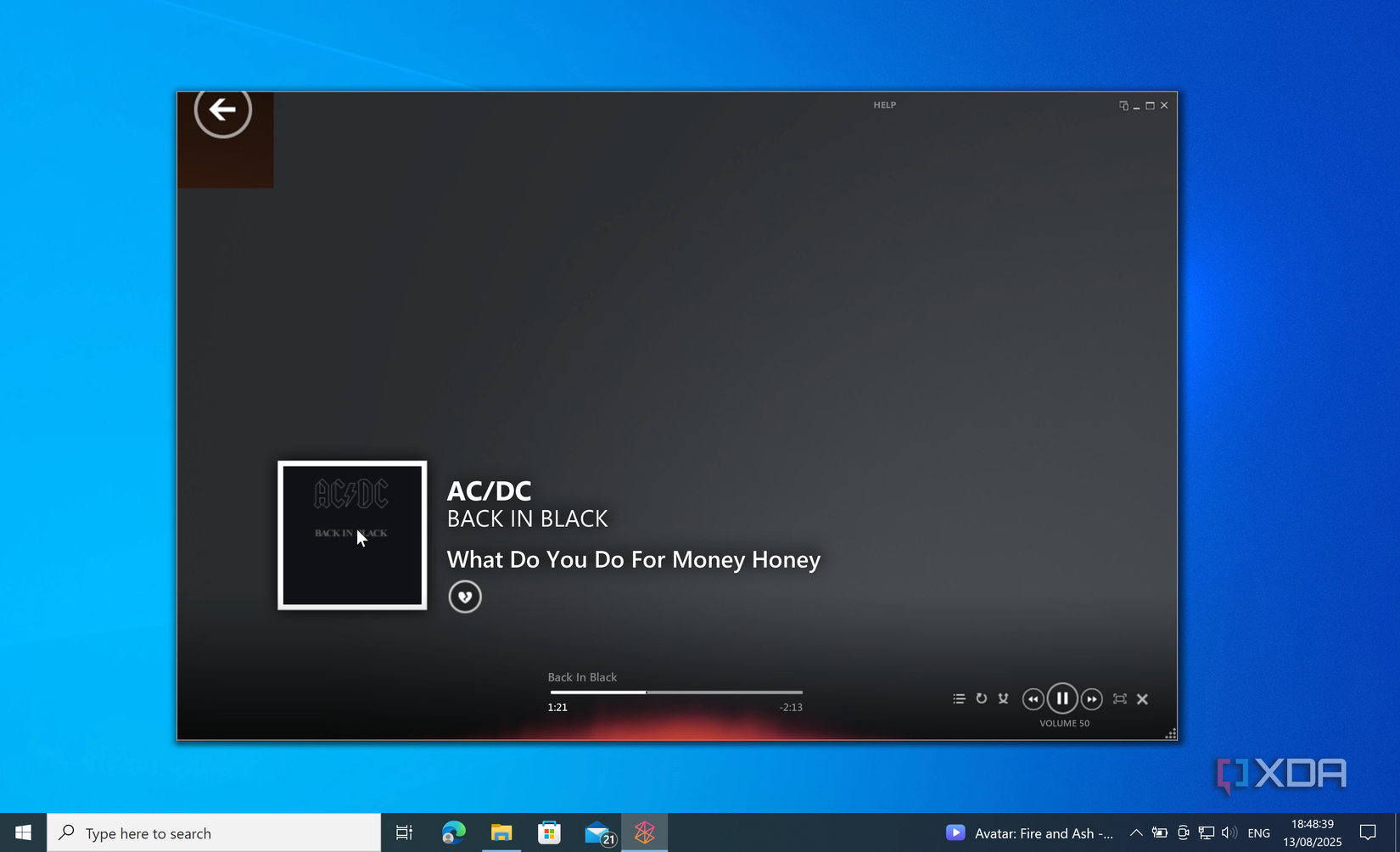 The Zune music client, now since deprecated, shown installed and playing AC/DC on a Windows 11 PC.